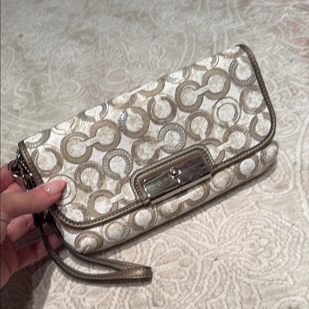 Coach Signature Beige Wristlet